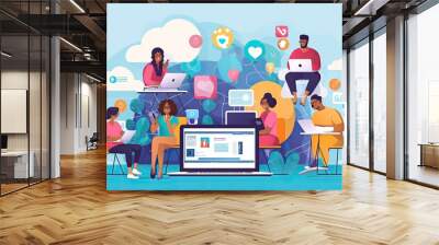 Group of professionals working on laptops in a modern meeting room. Wall mural