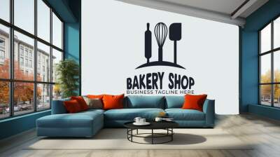 Modern bakery shop logo design Wall mural