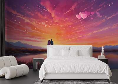 Romantic couple illustration background design Wall mural