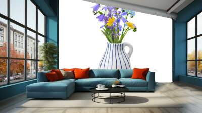 Elegant ceramic vase with wildflowers bouquet isolated on white background Wall mural