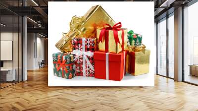 Group of Christmas and New year gift boxes isolated on white background Wall mural