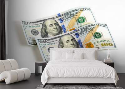 One hundred dollars banknotes isolated on white background Wall mural