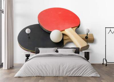 Pair of table tennis paddle and ball isolated on a white background Wall mural