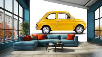 Yellow toy retro car on transparent background Wall mural