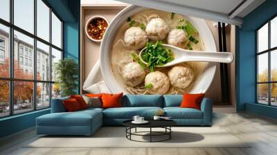 Photo of meat ball food served in a bowl and the fresh sauce makes it delicious ai generated Wall mural