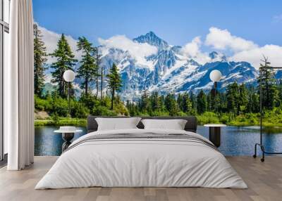 Reflection Mount Shuksan and Picture lake, North Cascades National Park, Washington, USA Wall mural