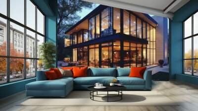 Contemporary house design with glass walls Wall mural