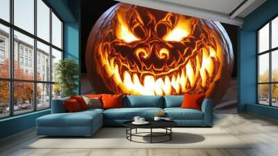 Scary Halloween pumpkin carving designs Wall mural