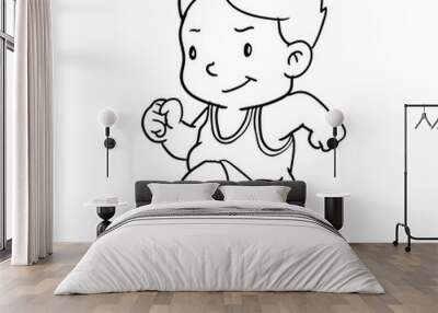 Hand drawing of boy running -Vector Illustration Wall mural