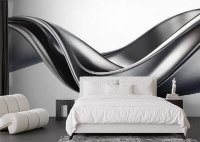 Abstract fluid metal bent form. Metallic shiny curved wave in motion. Cut out design element steel texture effect. Wall mural