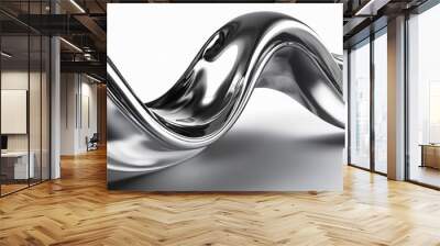 Abstract fluid metal bent form. Metallic shiny curved wave in motion. Design element steel texture effect. Wall mural