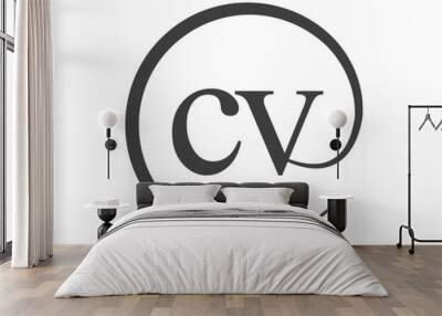 CV logo from two letter with circle shape email sign style. C and V round logotype of business company Wall mural