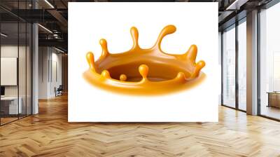 Delicious melted caramel texture. Flow, wave and drops splash caramels sauce. Sweet food isolated on white background. AI Generative Wall mural