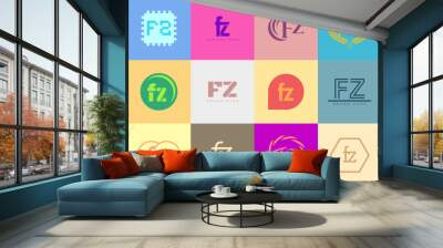 FZ logo company template. Letter f and z logotype. Set different classic serif lettering and modern bold text with design elements. Initial font typography. Wall mural