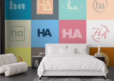 HA logo company template. Letter h and a logotype. Set different classic serif lettering and modern bold text with design elements. Initial font typography. Wall mural