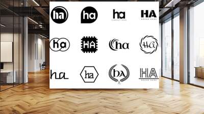 HA logo company template. Letter h and a logotype. Set different classic serif lettering and modern bold text with design elements. Initial font typography. Wall mural