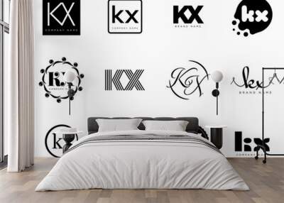 KX logo company template. Letter k and x logotype. Set different classic serif lettering and modern bold text with design elements. Initial font typography. Wall mural