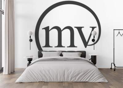 MV logo from two letter with circle shape email sign style. M and V round logotype of business company Wall mural