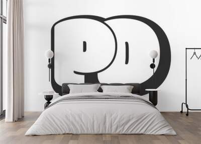 PD logo, bubble comic lettering, rounded in graffiti style black and white silhouette. Trendy preschool P and D letter text for festival party, personal initials, children funky print and web. Wall mural