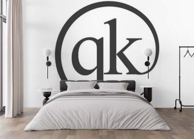 QK logo from two letter with circle shape email sign style. Q and K round logotype of business company Wall mural