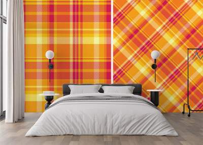 Seamless vector background of fabric tartan textile with a check plaid pattern texture. Set in gold colors for creative packaging design. Wall mural