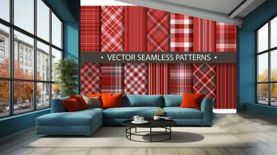 Set plaid pattern seamless. Tartan patterns fabric texture. Checkered geometric vector background. Scottish stripe blanket backdrop Wall mural