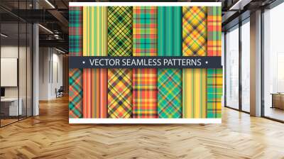 Tartan set pattern seamless plaid vector. Geometric background fabric texture. Modern check fashion template for textile print, wrapping paper, gift card, wallpaper flat design. Wall mural