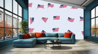 USA flag on a flagpole in different angles. Folds of fabric on american flags. Vector illustration. Wall mural