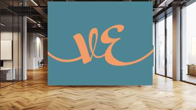 VE initial wedding monogram calligraphy vector illustration. Hand drawn lettering v and e love logo design for valentines day poster, greeting card Wall mural