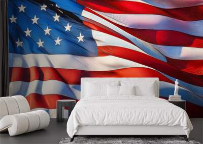 Vivid Illustration of the American Flag Flying in the Wind Wall mural