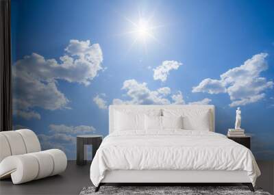 beautiful blue sky with soft white clouds for abstract background Wall mural