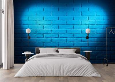 blue wall with heart shape light effect and shadow, abstract background photo Wall mural