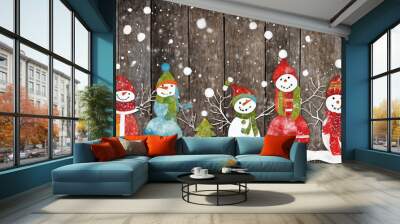 Christmas decorations and gifts on an wooden background for new year celebrations, winter fairy tale Wall mural