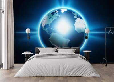 Earth planet against the background of blue glow and space Wall mural