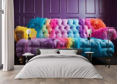 Fashionable comfortable stylish colorful sofa against the wall in the room Wall mural