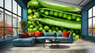 green peas in detail as a background, the concept of fresh vegetables and healthy food Wall mural