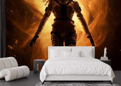 levitation of a woman in outer space, in the rays of light effects, stars and the galaxy Wall mural