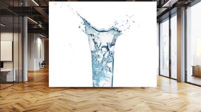 one glass of water with splash from falling ice cube, white background, isolated object Wall mural