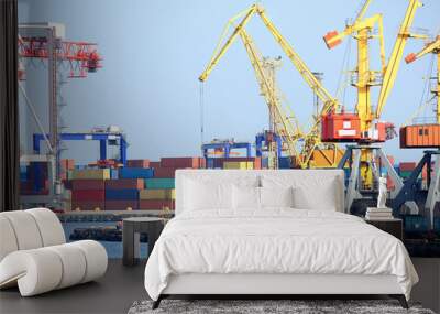 Port warehouse with cargoes and containers Wall mural