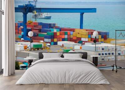 port warehouse with cargoes and containers Wall mural