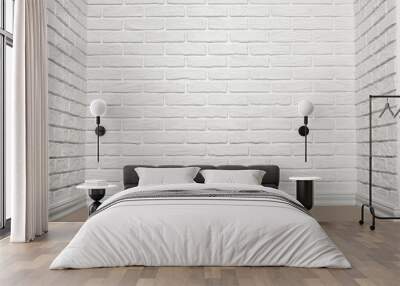 the corner of the room with white brick wall and floor, abstract background photo Wall mural