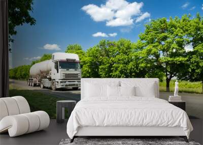 white truck on summer road Wall mural