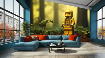 A charming Lego-style illustration featuring a little Lego man enjoying a quiet day in a park, surrounded by nature and simplicity, creating a visually captivating and laconic 3:2 Wall mural