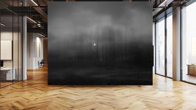 Creepy landscape showing misty dark forest in the autumn night in black and white Wall mural