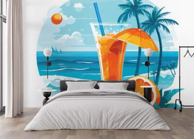 summer cocktail beach concept flat design Wall mural