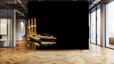 Bullet isolated on black background with reflexion. Rifle bullets close-up on black back. Cartridges for rifle and carbine on a black. Wall mural