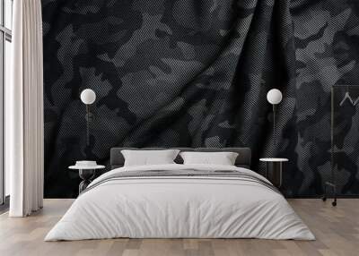 Camouflage pattern. Trendy dark gray camouflage fabric. Military texture. Dark back. Wall mural