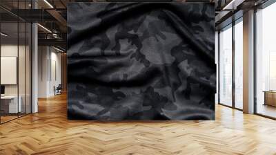 Camouflage pattern. Trendy dark gray camouflage fabric. Military texture. Dark back. Wall mural