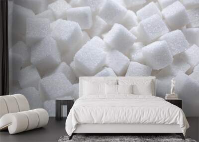 rafinated sugar. textured white background from sugar cubes. Wall mural