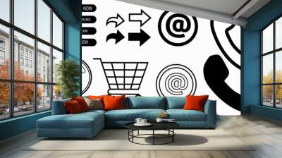 illustration of a set of symbols email phone location arrow and search Wall mural